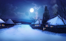 Зимняя ночь в деревне